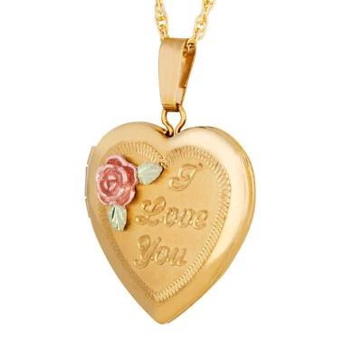 Landstrom's Black Hills Gold Rose & "I Love You" 10k Gold Filled Heart Locket - Image 1 of 4