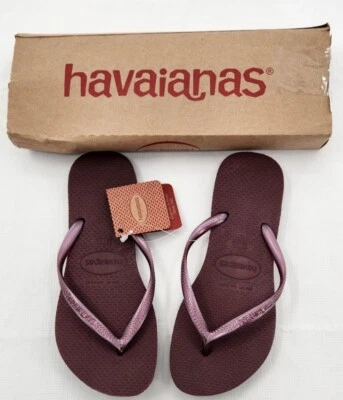 Havaianas 女式 5/6 码修身人字拖葡萄葡萄酒橡胶防滑 — 第 1/4 张图片