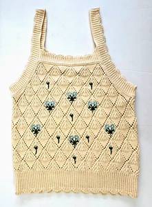 ZARA Girls Knit Tank Top Yellow Sleeveless Embroidered Flowers Size 10-11 Years - Picture 1 of 10