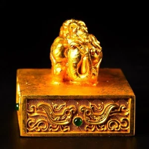 2.2'' Marked Chinese Bronze Gilt Dynasty Palace Animal Beast seal stamp - Picture 1 of 9
