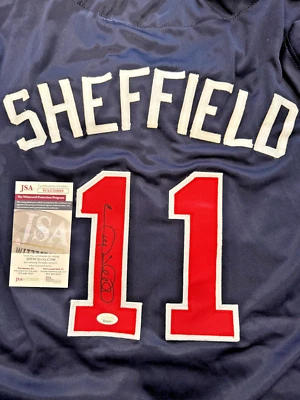 Gary Sheffield Hand Signed Autographed Blue Atlanta Braves Jersey JSA COA - Image 1 of 3
