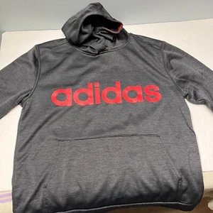 Youth Adidas Pullover Hooded Sweatshirt - Black and Red Size Large LNC - Picture 1 of 5