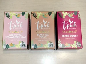 Menge 3 Boxen T-PICK Grüner Ceylon Tee Erdbeere Kiwi, Schwarzer Pfirsich, Beeren Boost - Bild 1 von 11