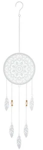 Atrapasueños Blanco con Estampado Mandala, Plumas y Perlas - Imagen 1 de 2
