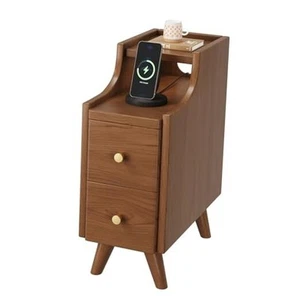 Narrow Nightstand, Walnut Small Nightstand with 2 Drawers, Solid Wood - Picture 1 of 7