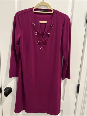 Ivanka Trump burgundy color  lace-up dress with gold grommets. - Image 1 of 4