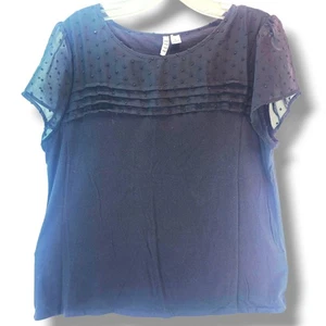 Elle Y2K VTG Sequin Lace Top Shirt Size Large Black Textured Short Sleeve Goth  - Picture 1 of 10