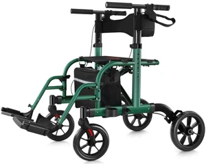 WALKMATE Rollator Rollator Transportstuhl verstellbar klappbar 10" Rollstuhl grün - Bild 1 von 9