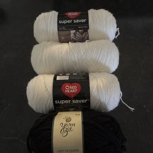 Skeins Of Yarn 3 White And 1 Black All New All One Money - Picture 1 of 5