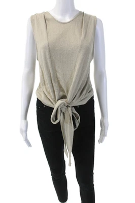 Gorra de noche para mujer cuello redondo sin mangas corbata frontal camiseta sin mangas beige talla 2 Foto 1 de 4