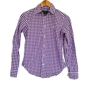 Ralph Lauren Sport Shirt Boys Size 6 Purple White Cotton Gingham Check Button Up - Picture 1 of 8