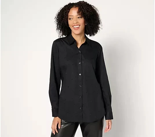 Camisa Joan Rivers Alfombra Roja Botón Frontal con Estrás-Negro-2X A669588 NUEVA Foto 1 de 1