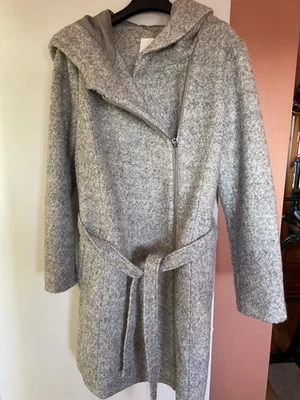 S Oliver Women's Wool-Blend Hooded Coat Mottled  Asymmetric Zip Tie Belt  - Image 1 of 4