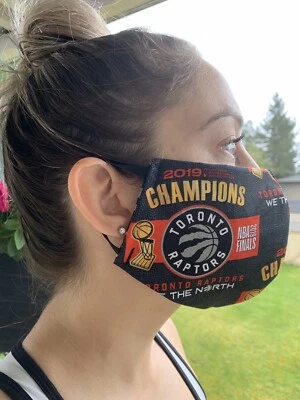 TORONTO RAPTORS Handmade 100% Cotton Fabric Face Mask NURSE Doctors Black Sports - Image 1 of 3