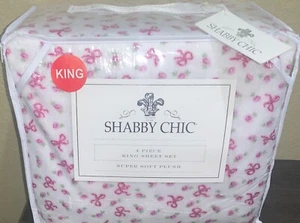 Shabby Chic Rachel Ashwell Pink Bows/Floral Super Soft Plush 4pc KING Sheet Set - Picture 1 of 2