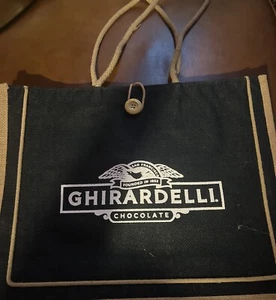 Ghirardelli Chocolate Burlap Tote Beach Bag Pool Purse Blue Large Size - Picture 1 of 3
