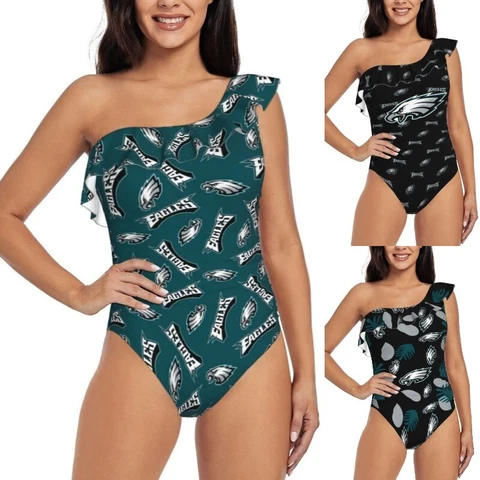 Philadelphia Eagles One Shoulder Ruffle Swimsuits Sexy Women's Bikini Swimsuit Cover