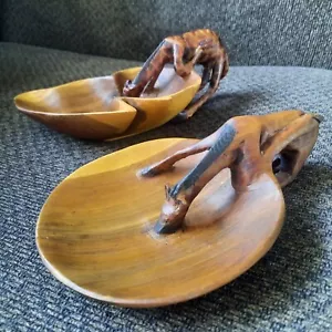 2er Set Afrikanische Giraffe Trinkschale Handgeschnitzt Holz - Ein Stück, 7,5" - Bild 1 von 11