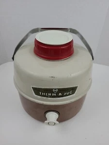 Therm A Jug Knapp Monarch One Gallon Thermos Snap Out Cup Tan/Brown Mid Century - Picture 1 of 18