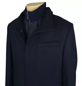 Ted Baker Mens Navy Wool Blend Funnel Neck Coat Overcoat Size 5 (XL) - Picture 1 of 17