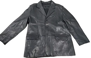 Claiborne Men Lambskin Genuine Leather Blazer Jacket XL Black Soft "Runs Large" - Picture 1 of 16