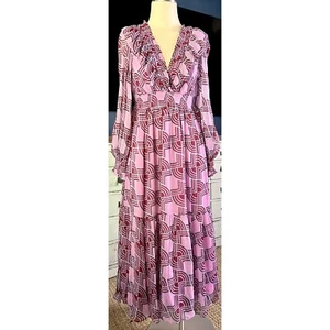 Nuevo con etiquetas Nuevo $180 Anthropologie Odetta Cuello en V Volantes Púrpura Maxi Vestido Largo M - Imagen 1 de 13