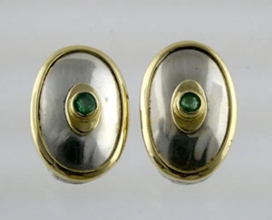 Pendientes con clip Ilias Lalaounis Grecia plata esterlina esmeralda oro 18k - Imagen 1 de 18