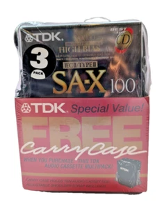 Paquete de 3 casetes de audio TDK SA-X100 tipo II con estuche de transporte vintage nuevos sellados - Imagen 1 de 7