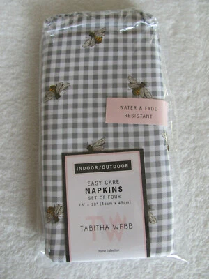 Tabitha Webb-Vintage Abeja y Guinga-Gris y Blanco-Juego de 4 Servilletas 18 x18-Nuevo  Foto 1 de 4