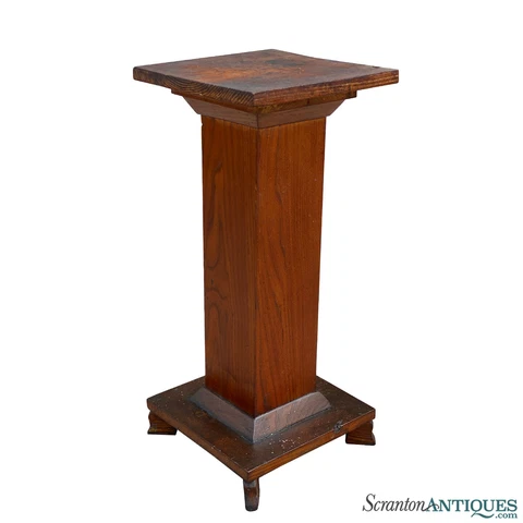 Antique Arts & Crafts Traditional Oak Plant Stand Pedestal Table Cover