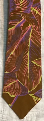 Corbata floral de algodón 66" hecha a mano marrón amarillo flores grandes y altas Foto 1 de 4