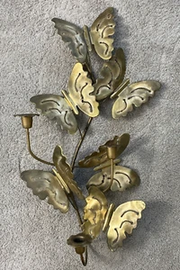 Vintage HOMCO Brass 3D 6 Butterflies 3 Sconces Candle Holder Home Interiors Wall - Picture 1 of 6