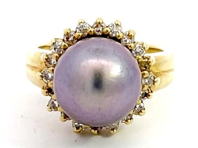 Baroque Pearl and Diamond Halo Vintage Ring in 18K Yellow Gold - Image 1 of 4