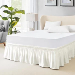 Elastic Wrap Around Bed Skirt - Easy Fit with 18-Inch Tailored Drop Hotel Qua... - Picture 1 of 1