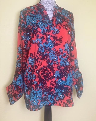 Blusa The Limited para mujer talla mediana roja floral manga larga ligera hermosa Foto 1 de 4