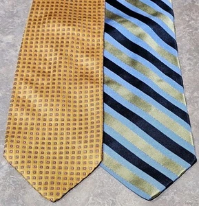 (2) CARROT & GIBBS-Orange Chk, Blue Stripe Woven Silk, Mens Handmade Dress Ties - Picture 1 of 5