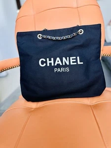 Chanel Black Canvas Tote Bag with Iconic Gold Tone Chain GWP VIP Limited Edition - Picture 1 of 7