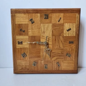 Vintage Wooden Wall Clock Square Box Roman Numerals Thick Needs Repair - Picture 1 of 6