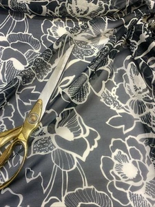 Sheer Chiffon Black Off White Roses Floral Fabric Dress/Craft/Curtain FREE P&P - Picture 1 of 7