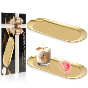 Gold Decorative Tray,2 Pack Stainless Steel Bathroom Vanity Tray for Dresser ... - Bild 1 von 7