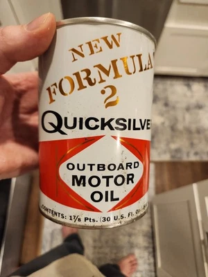Óleo de motor de popa vintage Quicksilver tamanho quarto lata cheia - Imagem 1 de 4