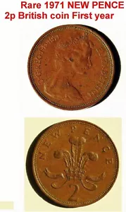 Seltene britische Münze 1971 Großbritannien UK NEW PENCE 2p Erstjahresausgabe - Bild 1 von 2