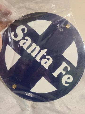 Santa Fe 9" Round Porcelain Railroad Transportation Sign from porcelain standard Cover