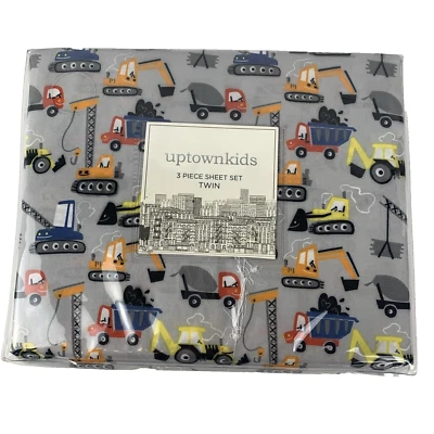 Construction Trucks Twin Sheet Size Set Tractor Bulldozer Crane Dump Truck NEW - Image 1 of 4