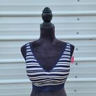 NWOT Laura Ashley V-Neck Seamless Sports Bra Plus Size 2X Navy White Striped