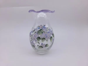 Vintage Ruffled Hand Painted Pink, Purple Flowers Glass Vase - Picture 1 of 8