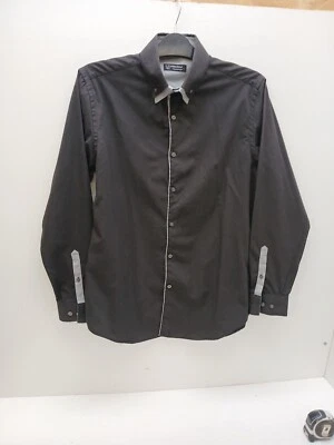 Camisa Twisted Soul Para Hombres Reino Unido Grande Manga Larga NEGRA y Gris Cuello Doble Botón. Foto 1 de 4