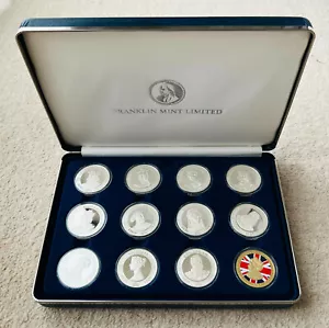 King & Queens of England Silver Medal Collection 12 Medal Franklin Mint Set COA - Bild 1 von 12