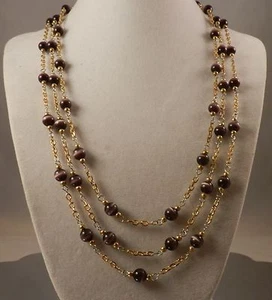 Collar de cadena ojo de gato púrpura de 3 hilos hecho a mano de 21" - Imagen 1 de 3