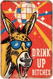 Drink Up Bitches Party Disco Ball Aluminum Tin Sign Plaque Man Cave Bar S202 - Picture 1 of 5